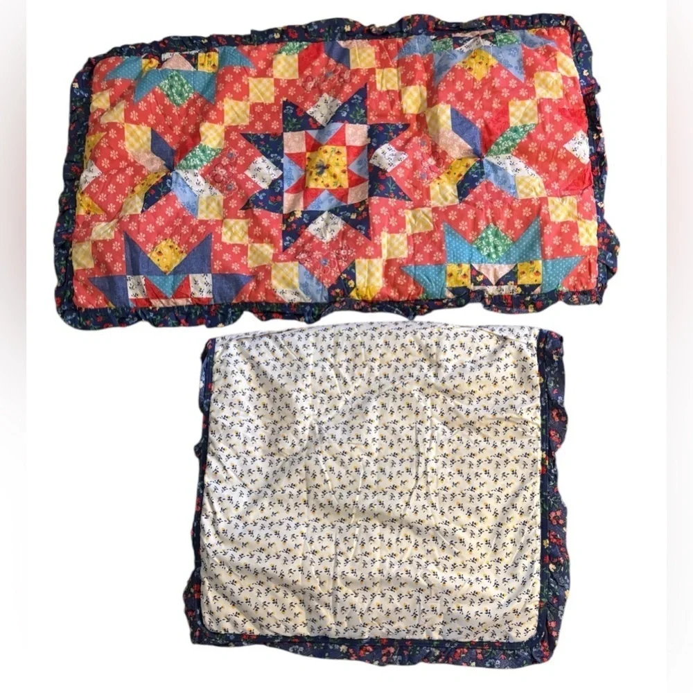 Pioneer Woman Country Starlight Patchwork Set 2 King Shams Ruffle Edges Red Blue